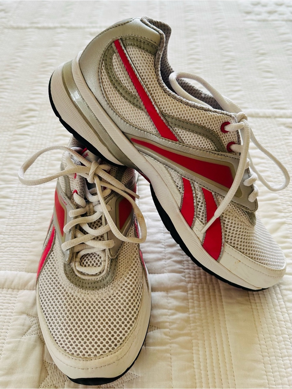 Reebok Women's White Mesh Athletic Sneakers with Pink Accents